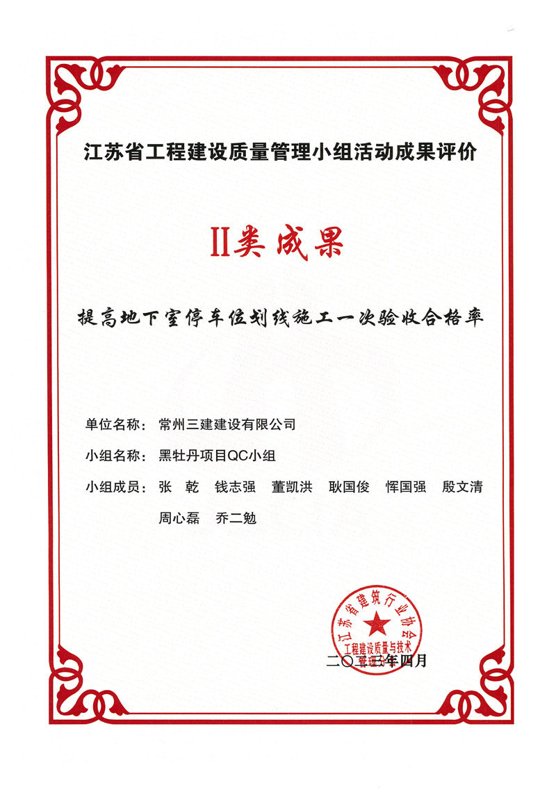 2023省工程建设质量管理小组活动I类成果（提高地下室停车位划线施工一次验收合格率）