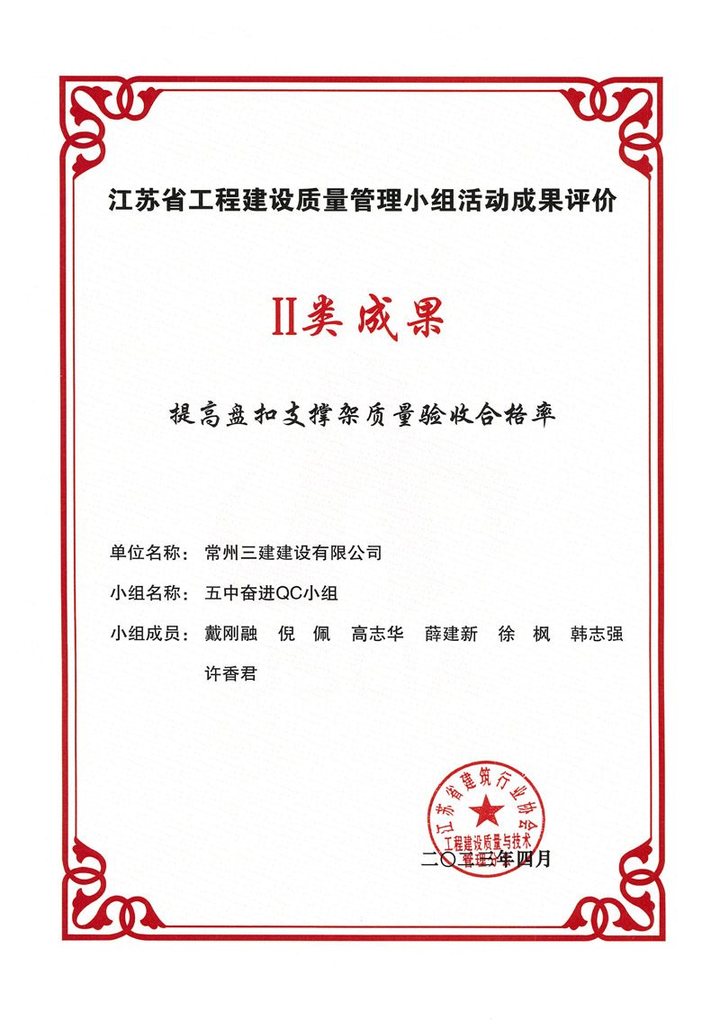 2023省工程建设质量管理小组活动I类成果（提高盘扣支撑架质量验收合格率）