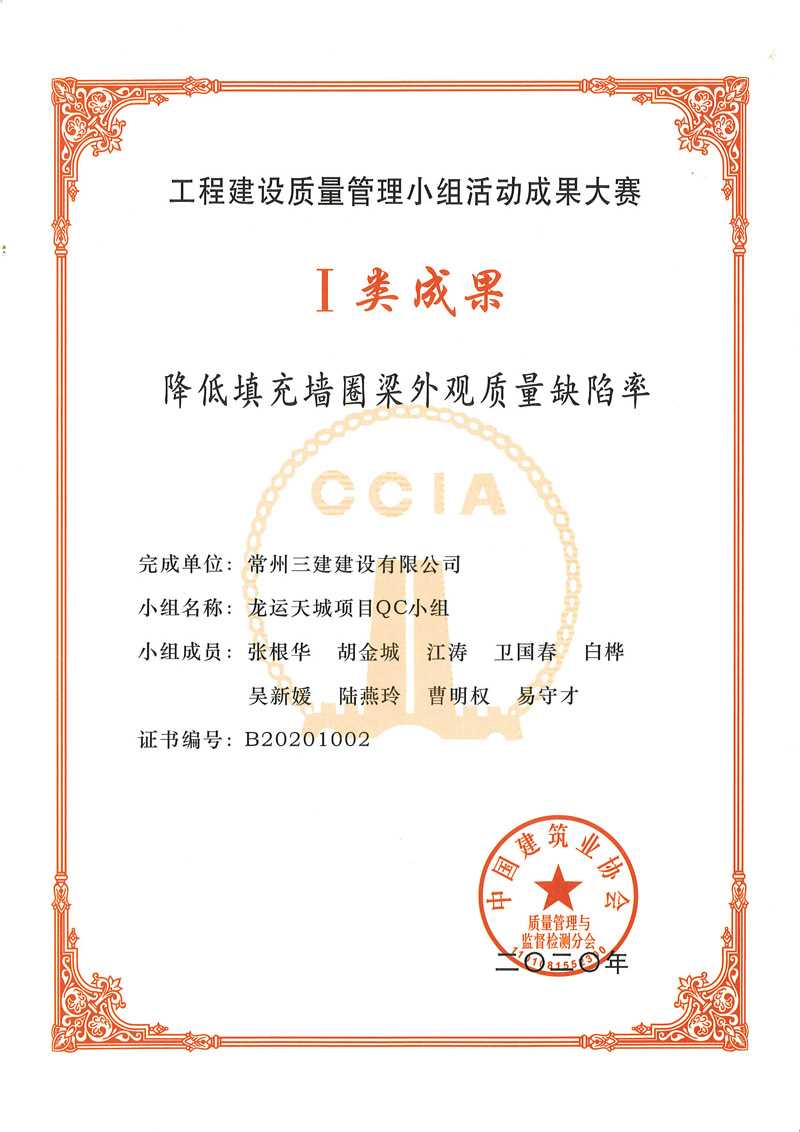 2020年度国家级QCI类成果奖